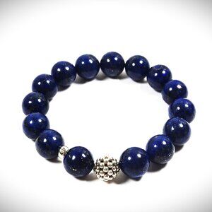LAGOS Caviar Sterling Silver Lapis Lazuli Beaded Stretch Bracelet